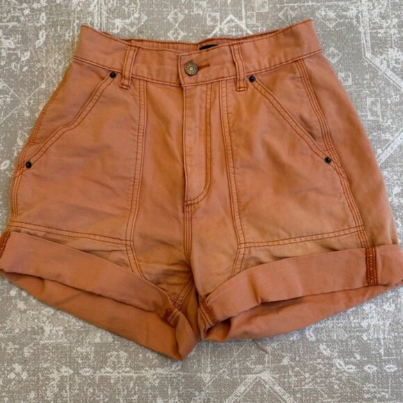 BDG Urban Outfitters Orange Denim High Waisted Cuffed Shorts Women's Size S P - Picture 2 of 6